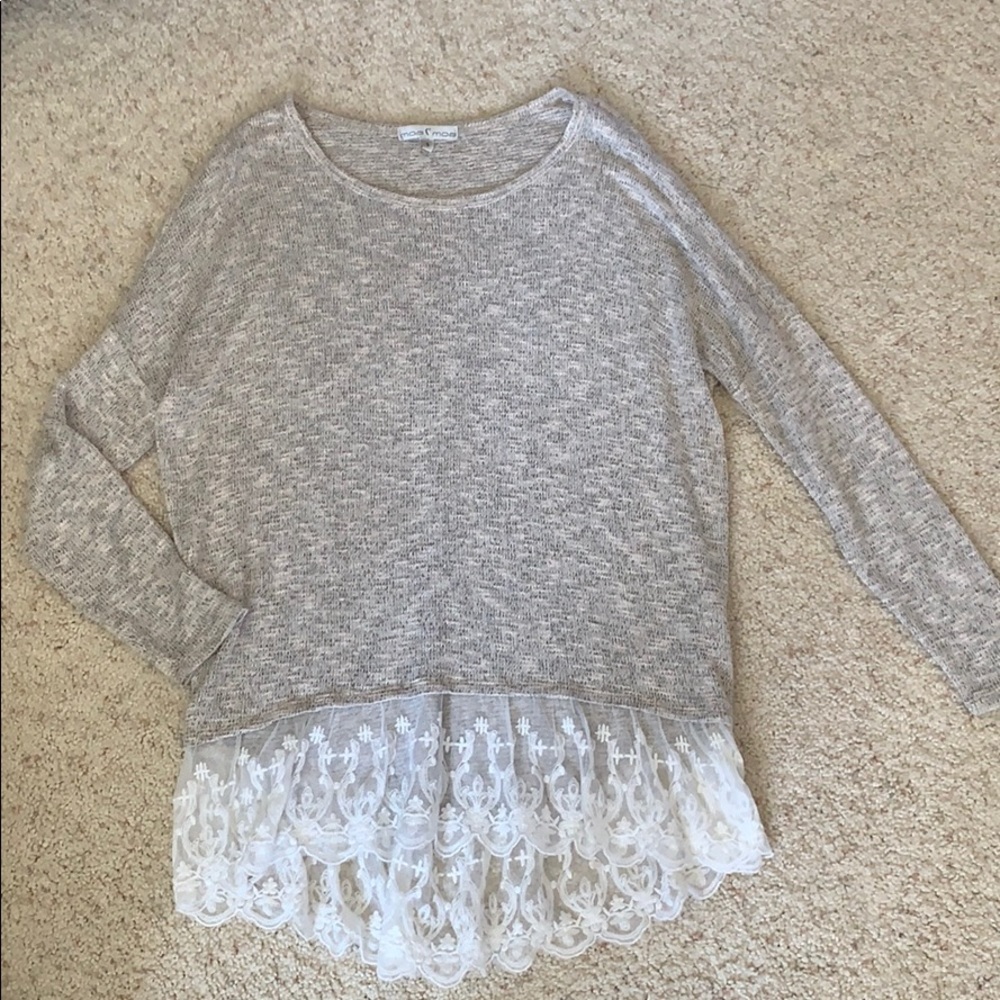Heather grey lace detail 3/4 sleeve